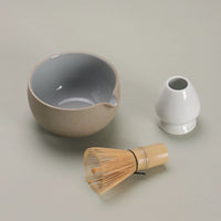 Ceramic Matcha Bowl with Spout and Whisk Stand Set for Traditional Tea Ceremony
