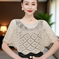 Sequined Knit Poncho Shawl with Brooch for Women, Sun Protection Air Conditioning Cover Up, Thin Summer Style