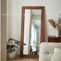 New Chinese Wabi-Sabi Style Solid Elm Wood Full-Length Floor Mirror for Home and Boutique Decor