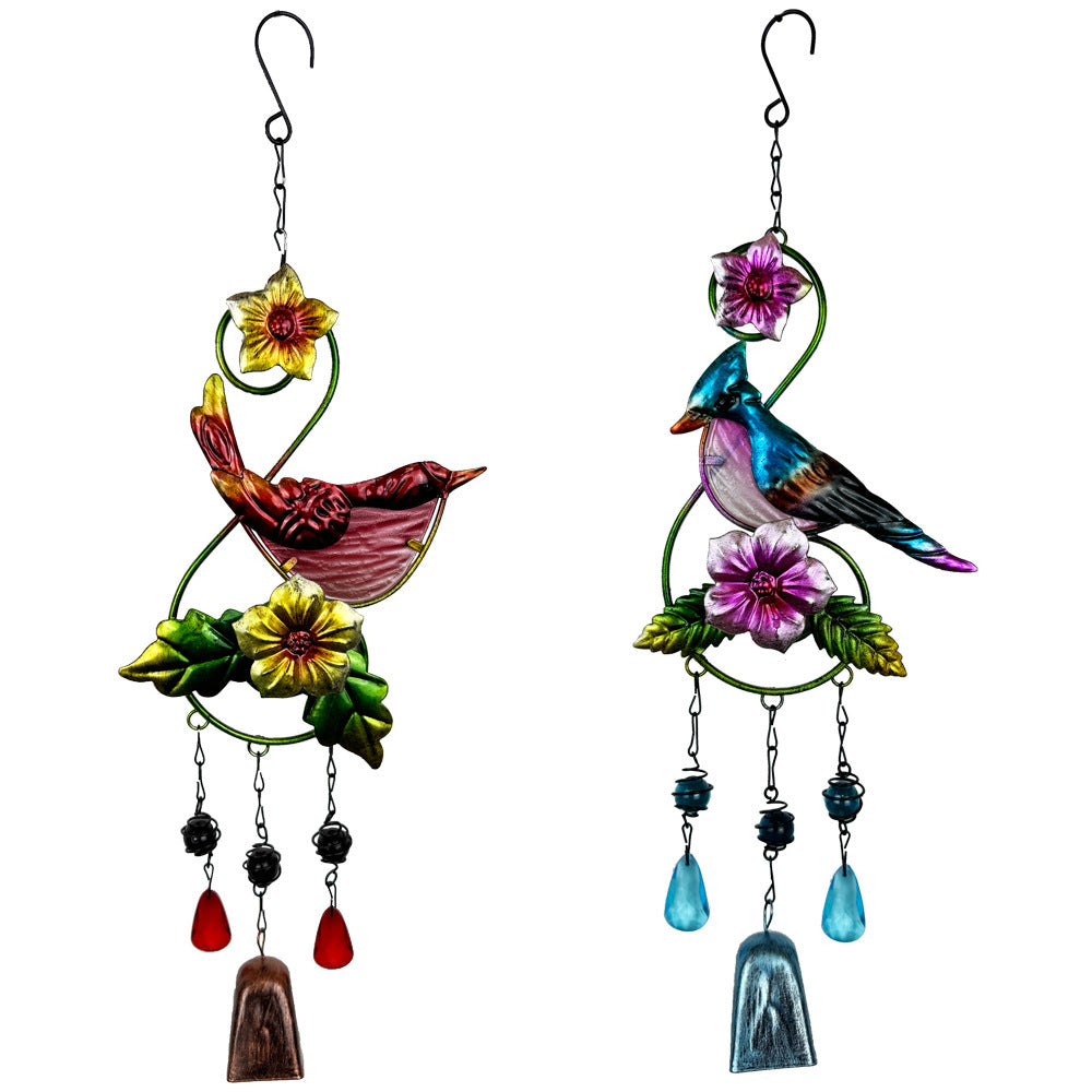 Outdoor Bird Wind Chime Iron Art Craft Glass Painted Garden Yard Decoration Hanging Ornament