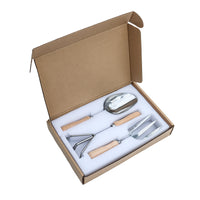 3-Piece Garden Tool Set with Wooden Handle Stainless Steel Trowel, Cultivator, and Rake