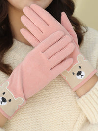 Women's Winter Warm Touchscreen Gloves with Cartoon Design, Thickened Fleece Lining for Cold Weather Cycling and Driving