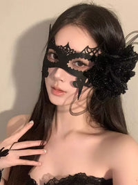 Mysterious Black Lace Full Face Mask for Masquerade Halloween Party