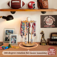 Wooden Rotating Necklace Holder Baseball Ring Display Stand Stackable Medal Rack