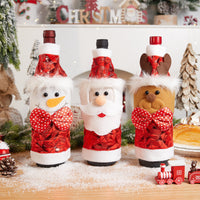 Christmas Wine Bottle Cover Decor Set - Santa, Snowman, Reindeer Designs
