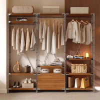 Freestanding Carbon Steel Garment Rack with Adjustable Shelves for Bedroom and Wardrobe