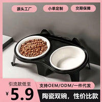 Elevated Ceramic Cat Food and Water Bowl Set with Stand, Tilted Design for Easy Eating, Large Capacity
