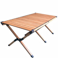 Outdoor Portable Folding Camping Table and Chair Set with Walnut Grain Aluminum Alloy Roll-Up Table
