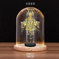 Touch-Activated Glass Display Dome with Luminous Wooden Base for DIY Models and Handicrafts