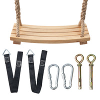 Wooden Curved Swing Seat with Hemp Rope for Outdoor Garden Patio, Universal for Kids and Adults