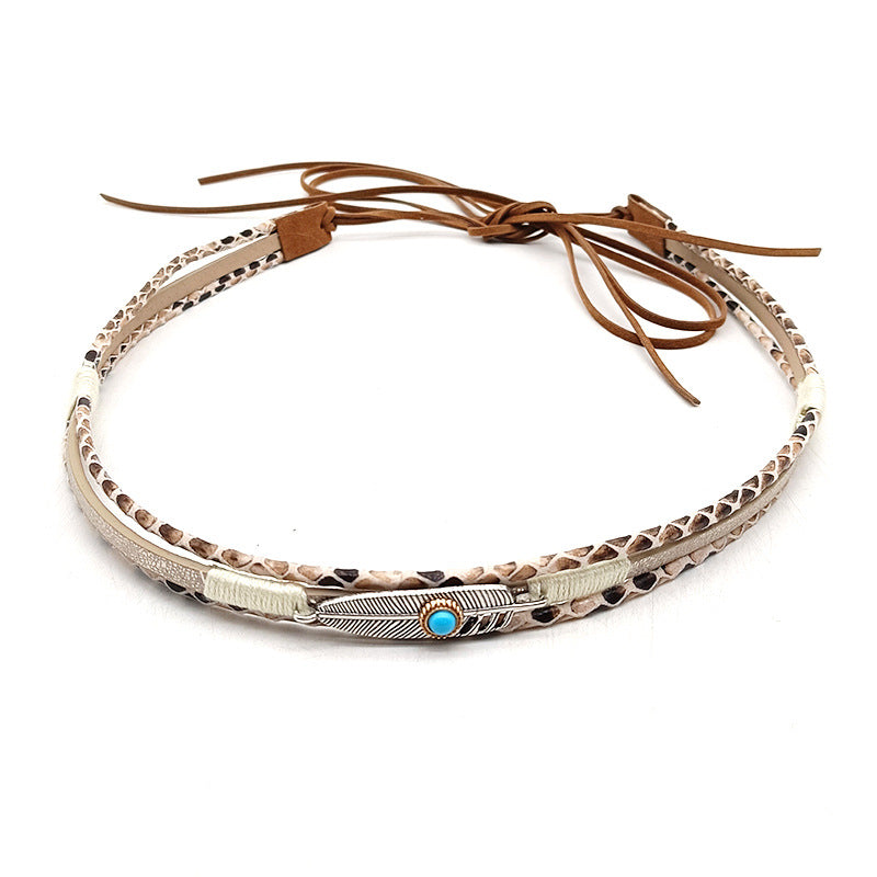 Vintage Ethnic Style Hat Band for Cowboy Hats and Straw Hats, Decorative Leather Belt Accessory