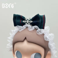 Zsiga 17cm BJD 1/8 Doll Clothes Set with Forest Green Plaid Dress and Bow Hairpin