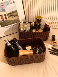 Ins Style Rattan Weave Storage Basket Desktop Cosmetic Mask Sundries Organizer Simple Living Room Storage Box