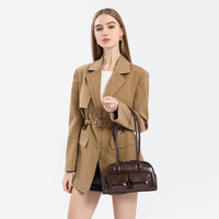 Korean Style Oiled Leather Bowling Bag Multi-Pocket Shoulder Tote