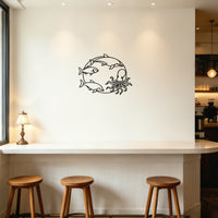 Minimalist Ocean-Themed Metal Wall Decor - Round Hollow Dolphin Octopus Fish Art