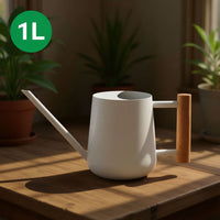 Stainless Steel Long Spout Watering Can with Wooden Handle for Indoor Plants & Garden