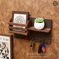 Wooden Wall-Mounted Entryway Key Holder and Storage Shelf with Hooks