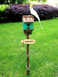 Decorative Garden Birdhouse with Fence and Bird Ornaments for Outdoor Yard and Balcony Decor