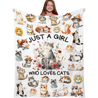 Flannel Cat Lover Blanket for Girls, Living Room Bedroom Sofa Throw