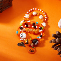 Halloween Beaded Bracelet Set with Skull and Pumpkin Charms
