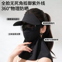 Women's Summer Sun Protection Face Mask with Brim, UV-Resistant Breathable Ice Silk Full Face Cover