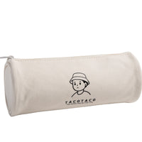 Tacotaco Canvas Cylindrical Pencil Case, Large Capacity Zipper Pouch for Students