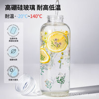 High Borosilicate Glass Water Bottle with Sleeve - Portable for Students & Sports, 500ML