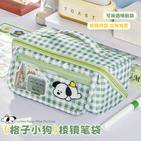 Plaid Puppy Prism Pencil Case Large Capacity Stationery Bag Cute Cartoon Student Portable