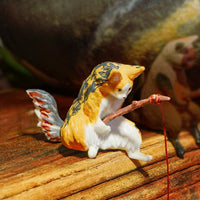 Cute Fishing Cat Figurine for Aquarium Decor and Desktop Ornament
