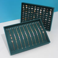 Dark Green Velvet Jewelry Display Tray for Necklaces, Rings, Bracelets, Earrings, and Pendants