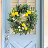 Artificial Lemon Blueberry Eucalyptus Wreath for Front Door Decor