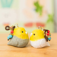 Hand-Carved Wooden Chubby Bird Figurine Keychain & Desktop Decor