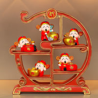 New Year Five Blessings God of Wealth Figurine Set for Home and Office Decor