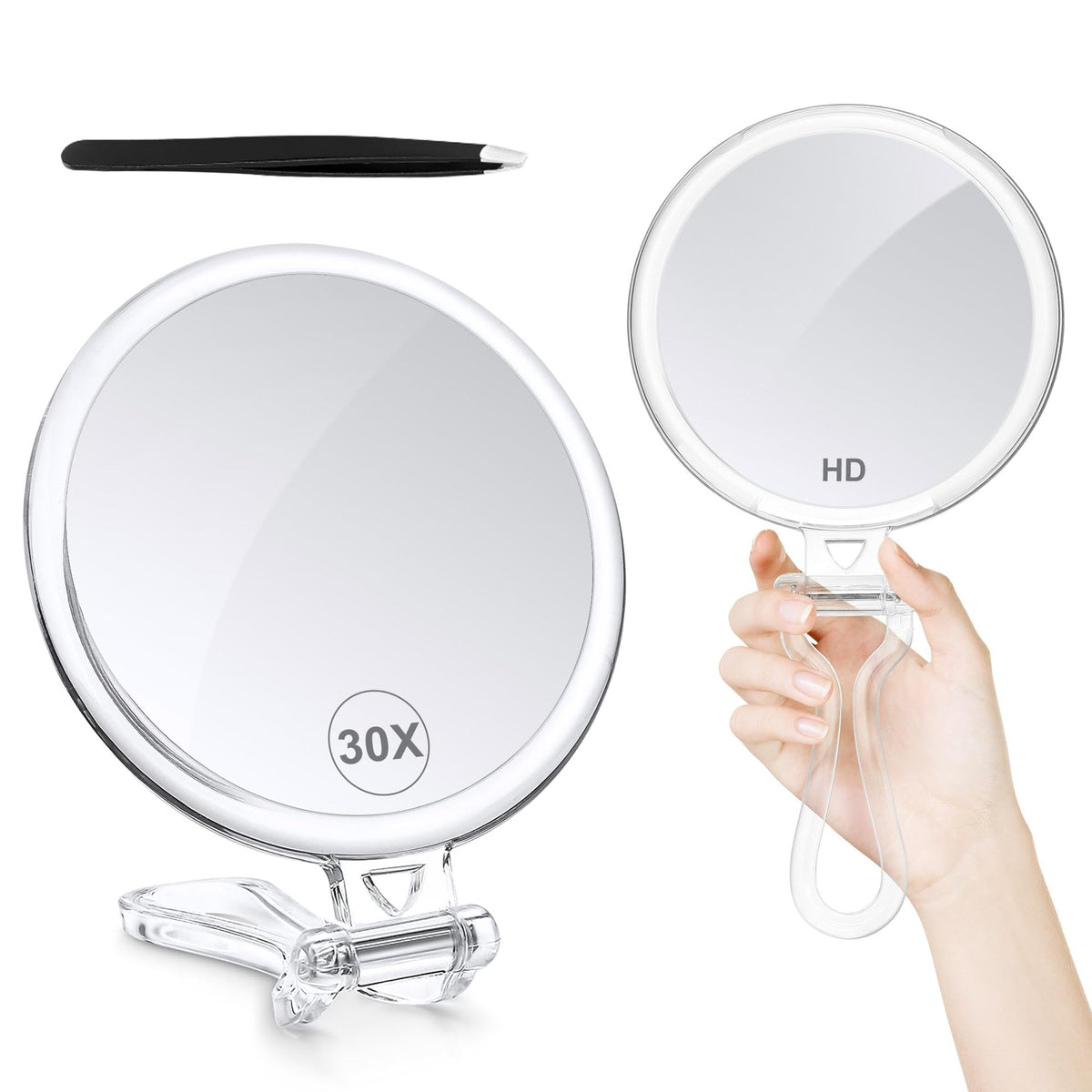 Double-Sided Magnifying Makeup Mirror with Foldable Stand, 10X-40X Magnification