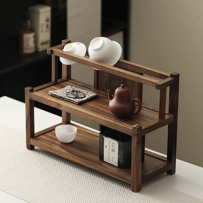 Walnut Wood Storage Shelf with Drawer for Tea Cups Coffee Mugs Kitchen Organizer Blind Box Figure Display Rack Solid Wood Shelf