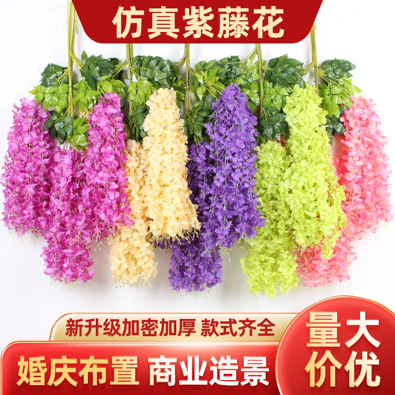 Artificial Wisteria Garland for Ceiling Decor, Fake Flower String for Indoor/Outdoor Wedding, Plastic Vine Plant Violet Rattan