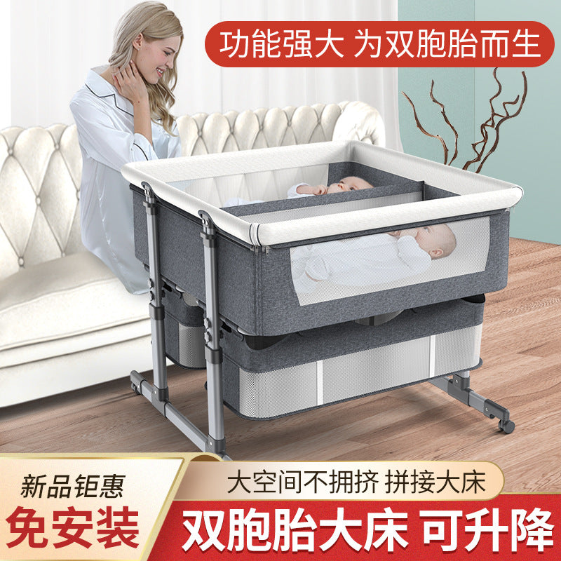 Twin Portable Adjustable Bassinet with Foldable Design and Side-by-Side Sleeping Function
