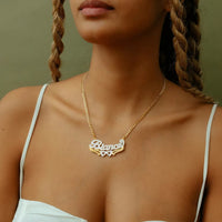 18K Gold Plated Personalized Double Layer Two-Tone Name Necklace with Heart Letter Figaro Chain