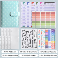 A6 Polka Dot Multifunctional Loose-Leaf Organizer with Card Slots and Magnetic Closure for Budgeting and Document Storage