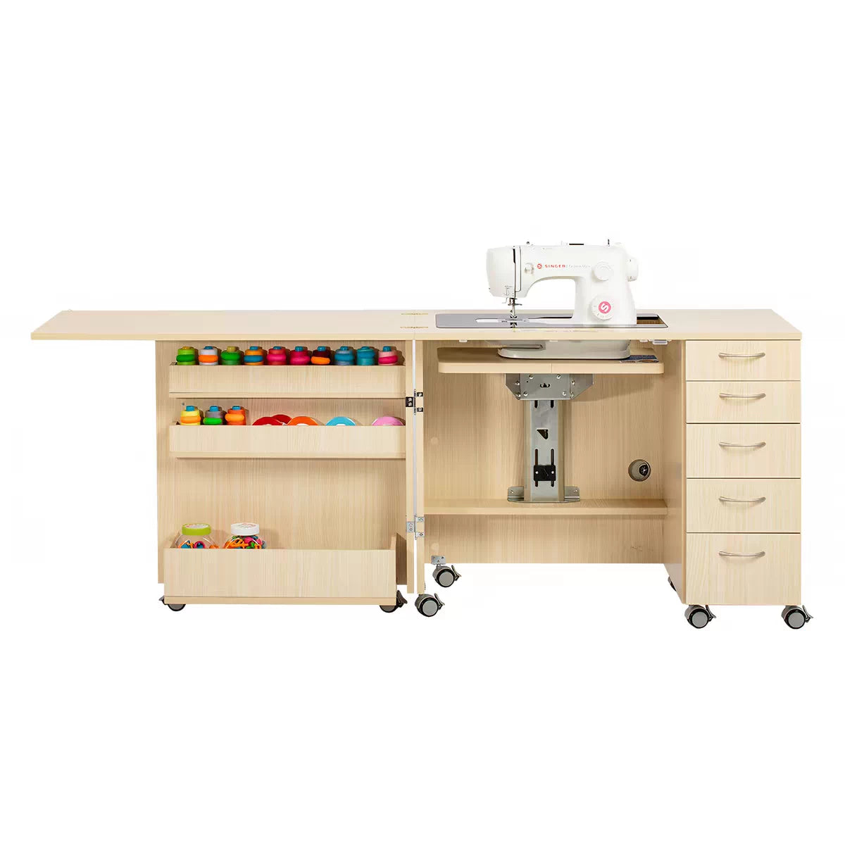 Foldable Sewing Machine Table with Adjustable Height and Storage, Multi-functional Home Sewing Desk