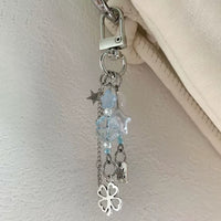Lucky Blue Four-Leaf Clover Charm Keychain for Bags, Phones, and Backpacks