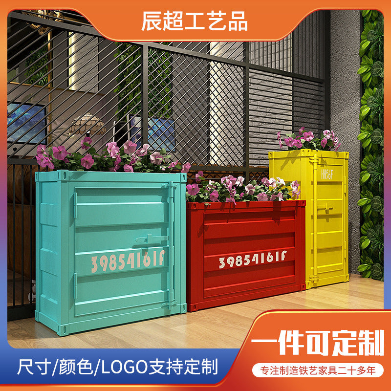 Industrial Style Iron Planter Box with Fence for Outdoor Patio and Public Spaces