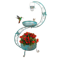 Outdoor Iron Art Hanging Flower Pot Bird Feeder Bird Bath Solar Powered Garden Patio Light