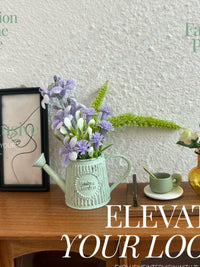 Dollhouse Miniature Floral Arrangement in Iron Bucket Pot