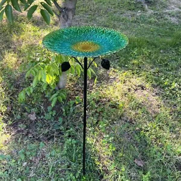 Peacock Tail Iron Bird Bath Feeder for Garden & Yard Decoration