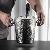 European Style Champagne Ice Bucket, Thickened Metal Wine Chiller with Tree Bark Texture for Home Bar