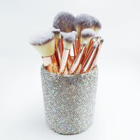 23-Piece Diamond-Embellished Makeup Brush Set with Storage Bucket, Headband, and Eyelash Curler