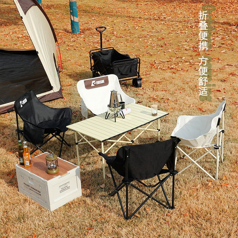 Portable Aluminum Folding Camping Table and Chair Set with Moon Chairs