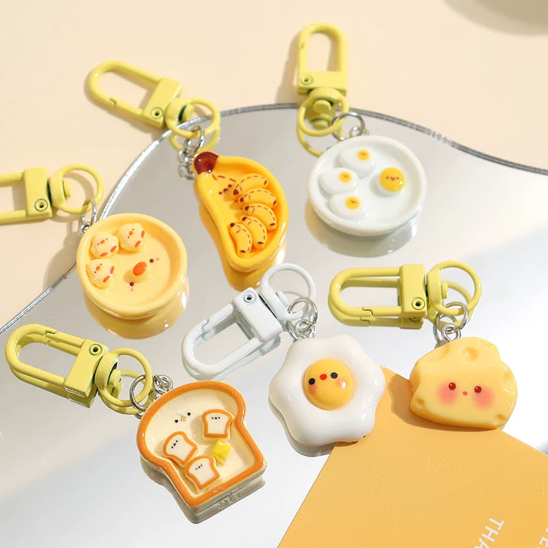 Cute Food Play Cheese Keychain Cartoon Food Pendant for Bags and Earphone Cases, Best Friend Gift