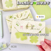 Lucky Four-Leaf Clover Accordion Greeting Card Blank Foldable Message Card for Students